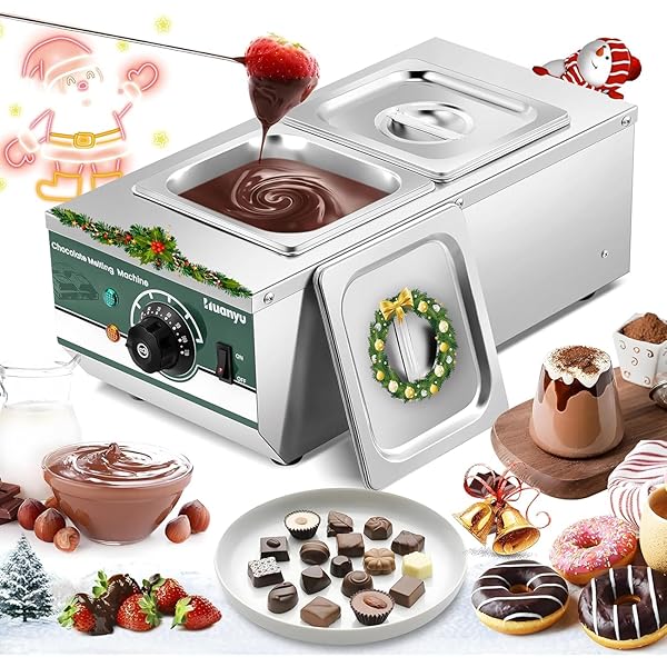 【貨物輸送無料】Huanyu 黒茶熔かす機 2個ポット 熔かす用鍋 30-80℃ 湯煎 食料雑貨類級ステンレス鋼製 D