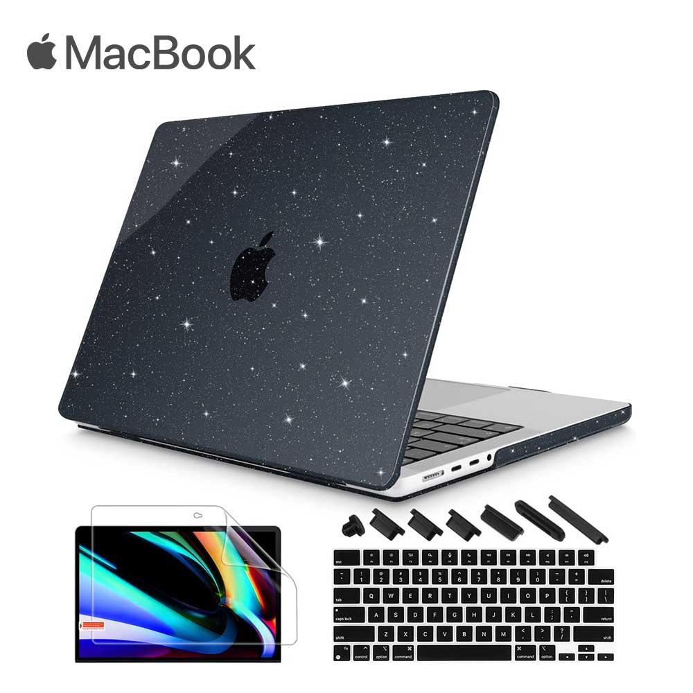 MacBook Pro 14/16 インチ 2021 ケース カバー ラメ ブラック Apple アップル マックブック プロ ハードケース シェルカバー キーボードカバー 保護フィルム付き 衝撃吸収