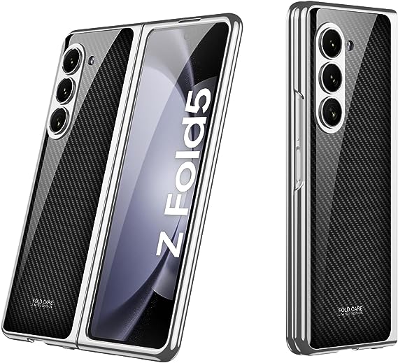 Galaxy Z Fold5 ケース シルバー スクリーン保護 カメラレンズ保護 フルカバー スリム カーボンファイバー ワイヤレス充電 対応 ライト ラグジュアリー スタイル ギャラクシー ゼットフリップ 耐衝撃 軽量 カバー 2023 送料無料