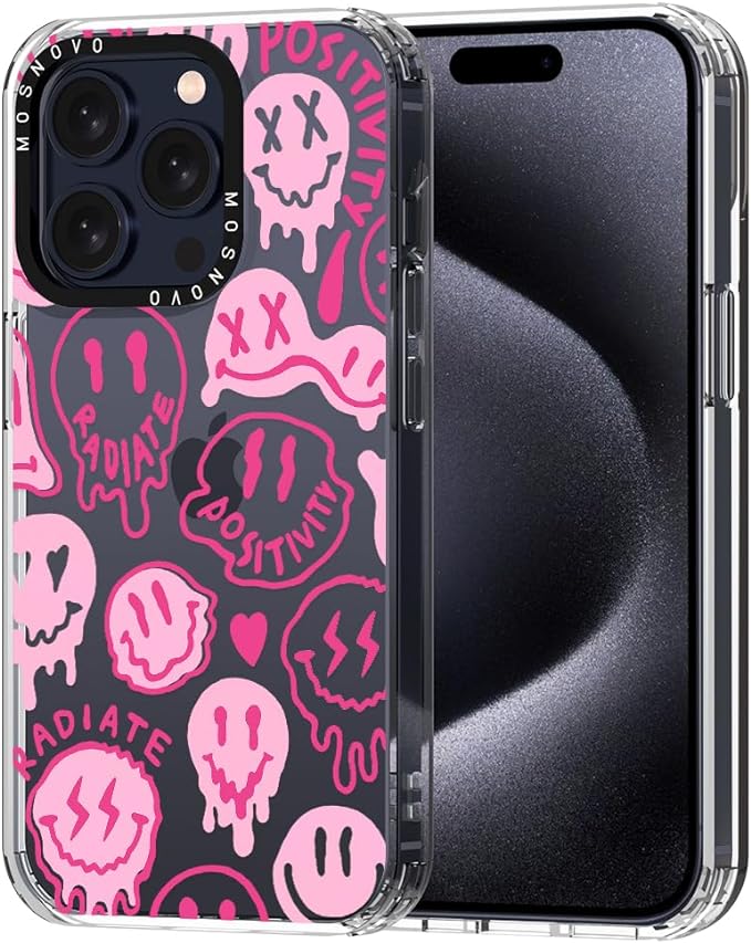 iPhone15シリーズ クリア 透明 カメラレンズ保護 ミリタリーグレード スリム フィット 剥離防止テクノロジー TPU素材 カバー ピンクスマイル 15/15Pro/15Plus/15ProMax ケース 耐衝撃 薄型 軽量 ワイヤレス充電 送料無料