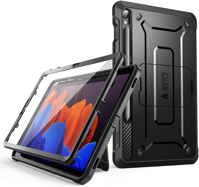 Galaxy ギャラクシー Tab S9 FE 10.9インチ / S9 FE+ 12.4インチ ケース 背面ケース ブラック スクリーン プロテクター S ペンホルダー付き ミリタリーグレード フルボディ TPU PC スタンド タブレット カバー 2023 送料無料｜SMART PARK 店