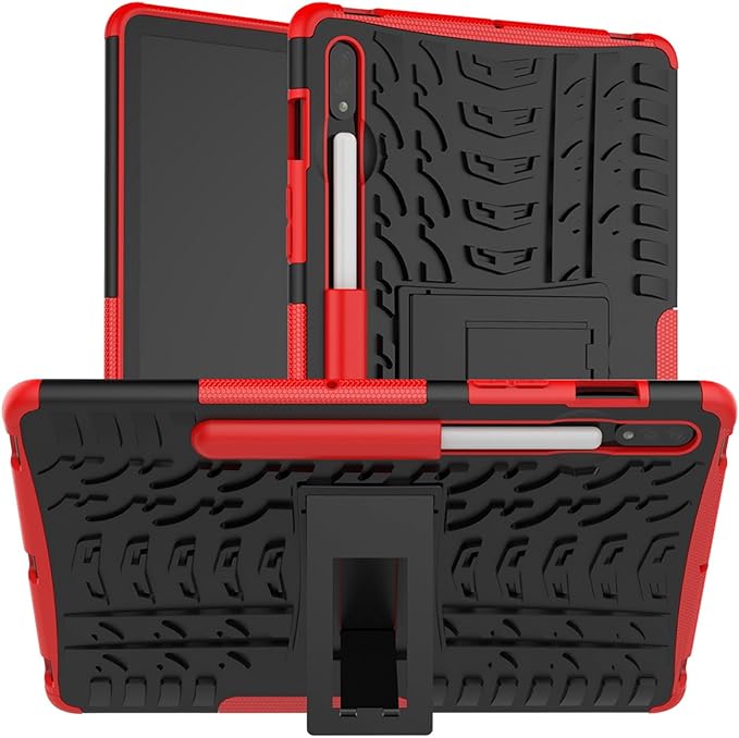 Galaxy ギャラクシー Tab S9 FE 10.9インチ / S9 FE+ 12.4インチ ケース 背面ケース ブラック/レッド S ペンホルダー付き TPU 内層 PC 外層 デュアルレイヤーコンボ テクスチャード加工 キックスタンド タブレット カバー 2023 送料無料