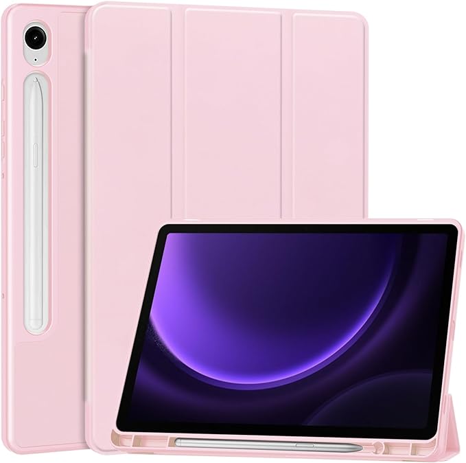 Galaxy ギャラクシー Tab S9 FE 10.9インチ / S9 FE+ 12.4インチ ケース 手帳型 ピンク S ペンホルダー付き マットバック スリム PUレザー TPU オートスリープウェイク機能 三つ折り スタンド タブレット カバー 2023 送料無料