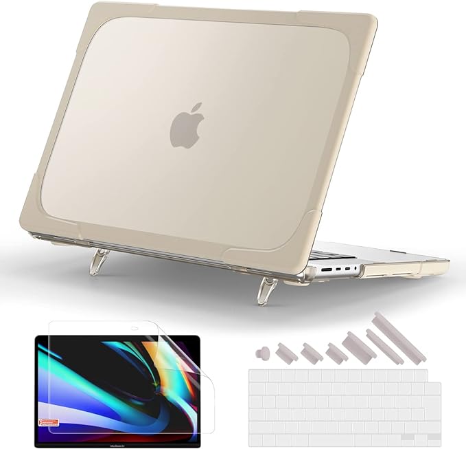 マックブック プロ MacBook Pro 14/16 インチ 2023 ケース カーキ マッチング キーボードカバー スクリーン プロテクター セットダストプラグ 内蔵 折りたたみ式 キックスタンド 擦り傷防止 汚れ防止 M3/M2/M1 Apple アップル ハードケース シェルカバー 衝撃吸収