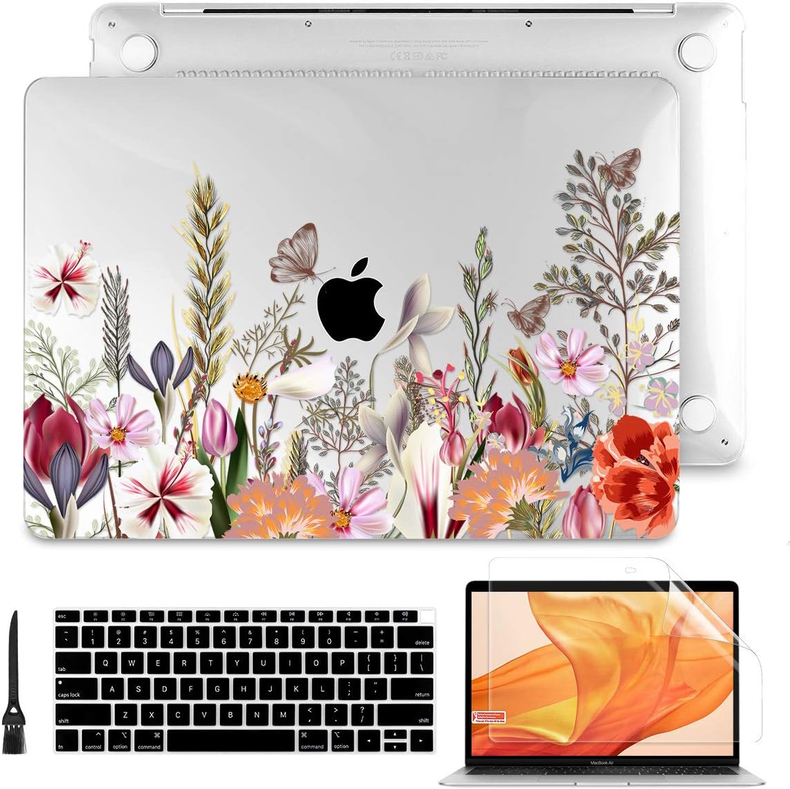 MacBook Air（13インチ）2019 対応 ケース ハードシェルカバー キーボードカバー＆スクリーンプロテクター付き｜フラワー＆バタフライ