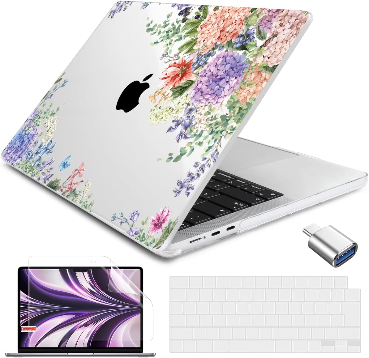 MacBook Air 13.6 インチ 2022 A2681 M2 チップ ケース カバー フラワー 花 Apple アップル マックブック ハードケース シェルカバー キーボードカバー 保護フィルム付き 衝撃吸収