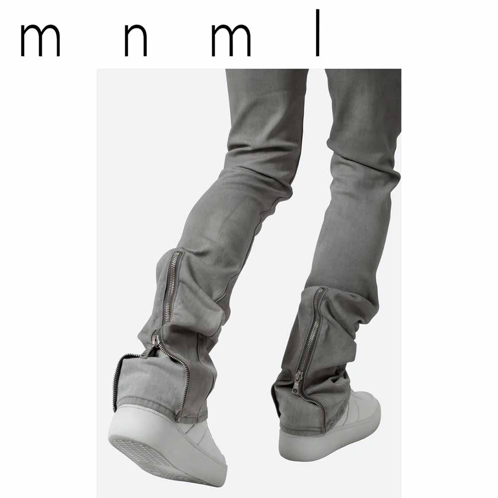 日本未発売 mnml ミニマル ジーンズズボン下 X491 CONVERTIBLE SKINNY DENIM｜薄墨色 裾ジップ ジーンズ ズボン下 ジーパン メンズ US押さえる 置き目品