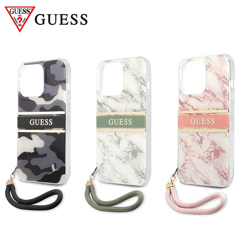 GUESS ゲス iPhone 13/13Pro/13ProMax ケース カモ/ブラック グリーン/マーブル ピンク/マーブル ストラップ付 アイフォンケース スマホケース 正規品