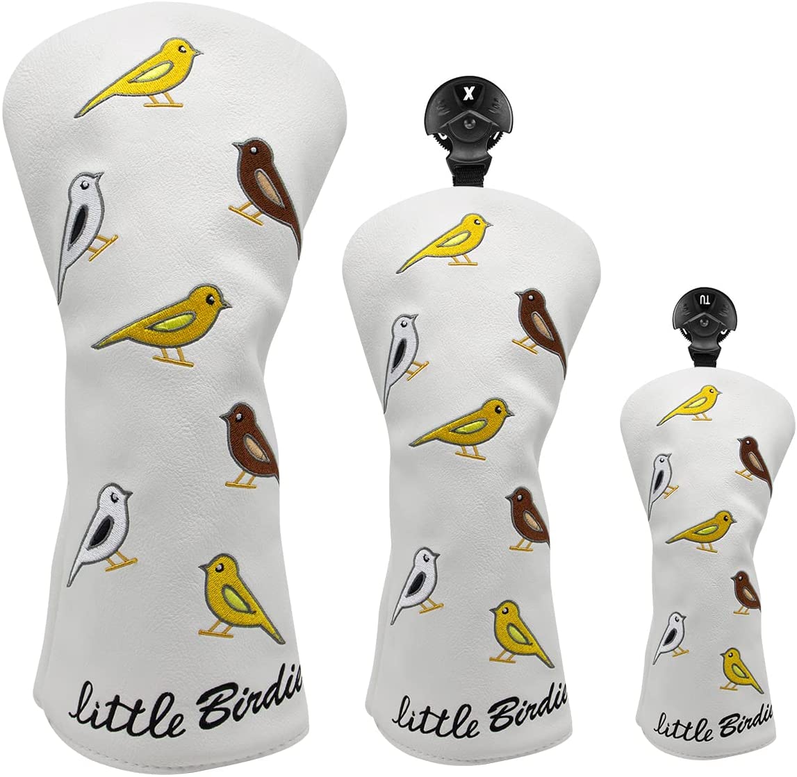 ゴルフ ヘッドカバー ウッドカバー ドライバー ユーティリティ 鳥 3点セット ホワイト オシャレ Pu革 防水仕様 保護 傷防止 ポイント消化 値引きする