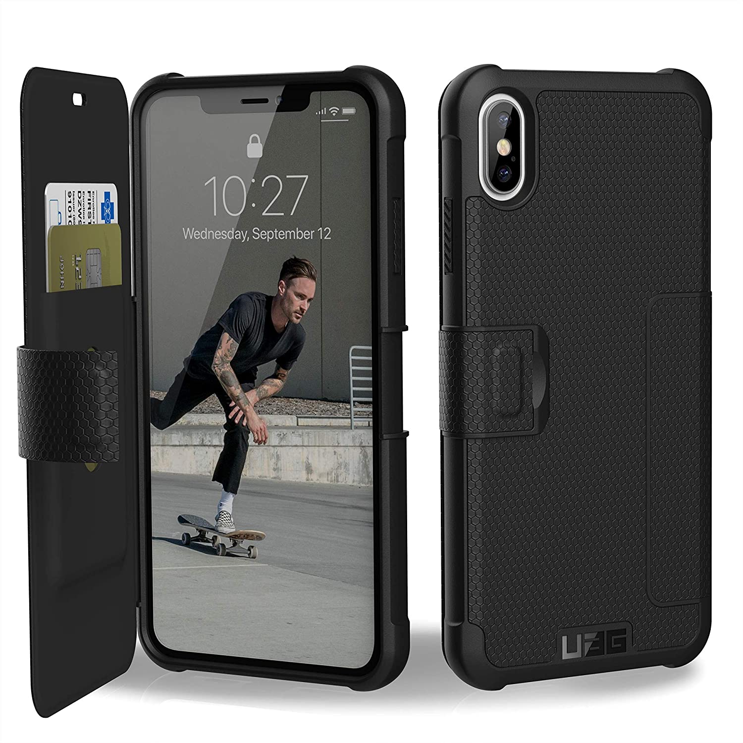 URBAN ARMOR GEAR アーバン アーマー 歯車 フリップ 取りまかなう UAG iPhone X/Xs/XR/XsMax 万覚え帳型 容れもの METROPOLIS 大都市 黒いこと 対ぼうぜん自失 サバゲ ミルスペック アウトドア