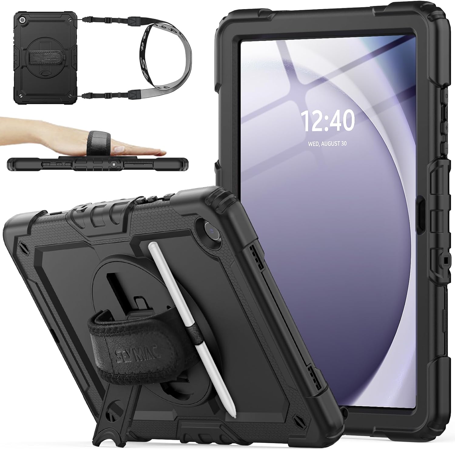 即納 ギャラクシー タブ Galaxy Tab A9+ 11インチ ケース 背面ケース ショルダー 360°回転スタンド ペン収納 ブラック タブレット カバー 保護 送料無料