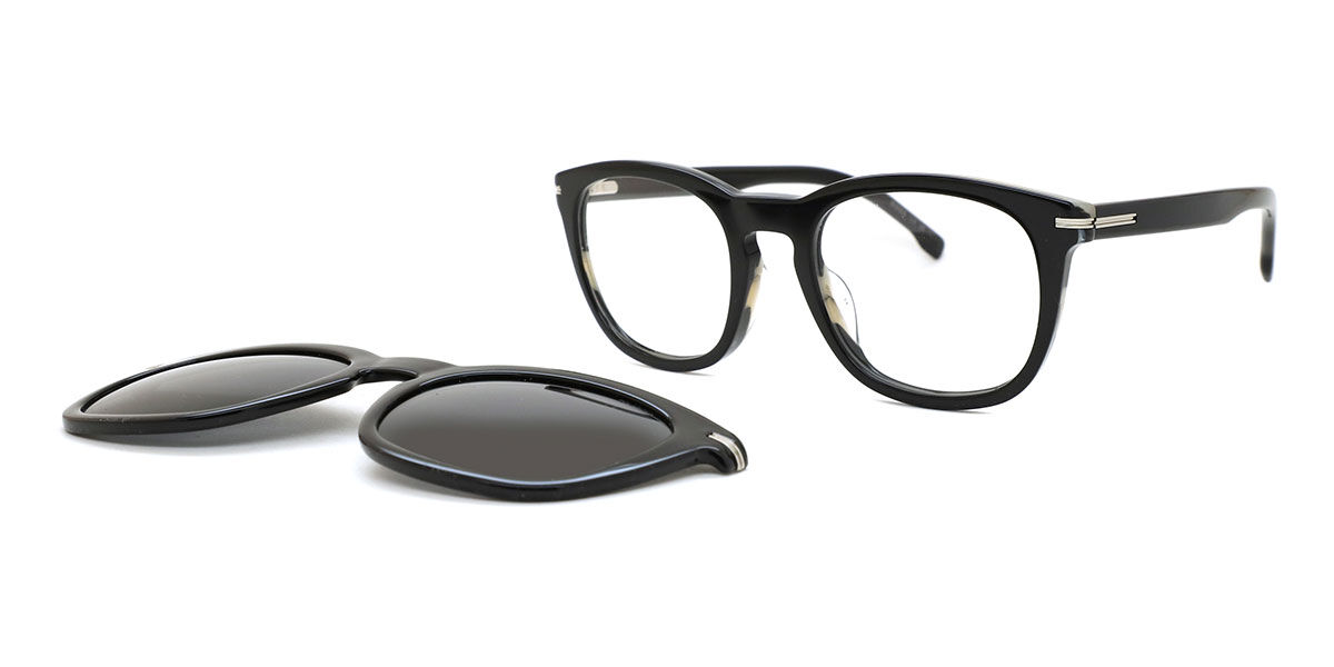 ボス BOSS 1725/G/CS Asian Fit with Clip-On QF6/M9 Full rim フルリム ブラック オン ストライプホワイト Men メンズ 男性用 Eyeglasses メガネ 眼鏡 めがね フレーム 伊達メガネ 【正規品】【新品】【海外通販】【送料無料】｜SmartBuyGlasses