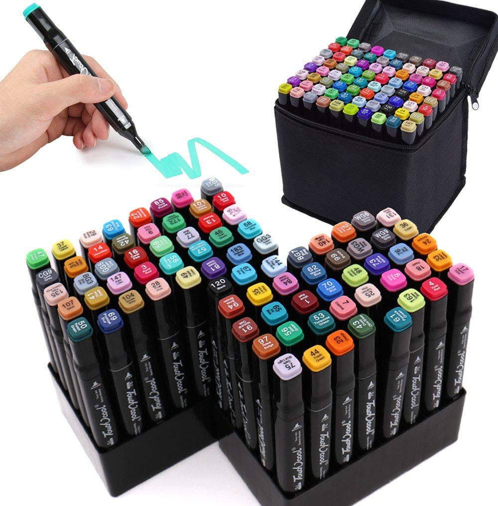 マーカーペン80色 イラストマーカー 豊富な色 学習用 太細両端 イラストや