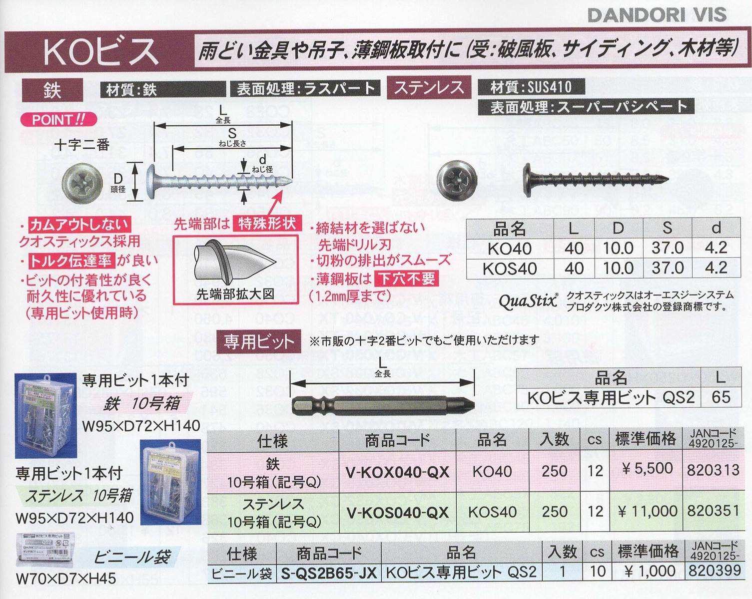 【12箱入】 DANDORI VIS ダンドリビス KOビス【鉄】KO40 10号箱(250入)x12箱(1ケース)【代引き不可】【沖縄・離島配送不可】|Smart normal