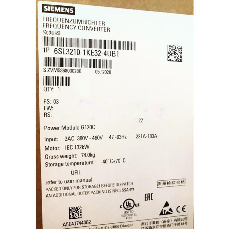 【新品◆適格請求書◆送料無料】SIEMENS シーメンス インバータ 6SL3210-1KE32-4UF1 G120C 480V 132kW◆6ヶ月保証