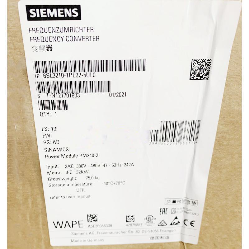 【新品◆適格請求書◆送料無料】SIEMENS シーメンス インバータ 6SL3210-1PE32-5UL0 PM240-2 480V 132kW ◆6ヶ月保