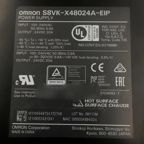 【新品◆適格請求書◆送料無料】OMRON オムロン S8VK-X48024A-EIP 24VDC 20A 用 スイッチ電源【6ヶ月保証】|小林電房