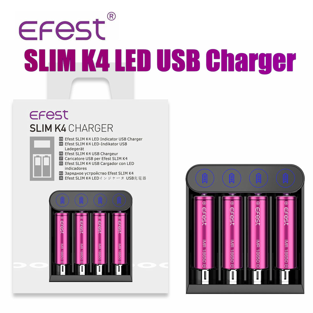 楽天市場 Efest Slim K4 Led Usb Chargerイーフェスト スリム K4 Ledインジケータusb 4本充電 器 Smartsmokerｓ