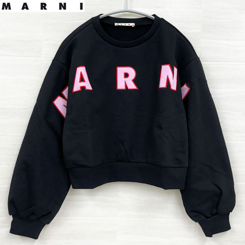 MARNI マルニ 新品 キッズ トレーナー M01193 M00RE 0M900 ブラック クルーネック 長袖 ロゴ 薄手 スウェット 12y 14y サイズ 送料無料 並行輸入品