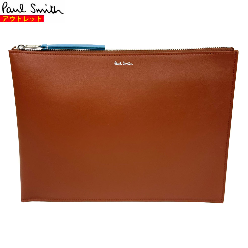 ポールスミス Paul Smith 新品・アウトレット ウォレット ミディアム ポーチ M1A 7722 LDECOR ブラウン×オレンジ ロゴ バイカラー クラッチバッグ メンズ レディース 牛革 レザー 送料無料