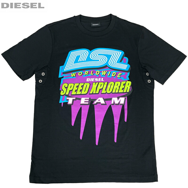 DIESEL ディーゼル 新品 半袖 Tシャツ 丸首 A02288-0JBAV-9XX 黒 ブラック クルーネック 並行輸入品 クリックポストで送料無料
