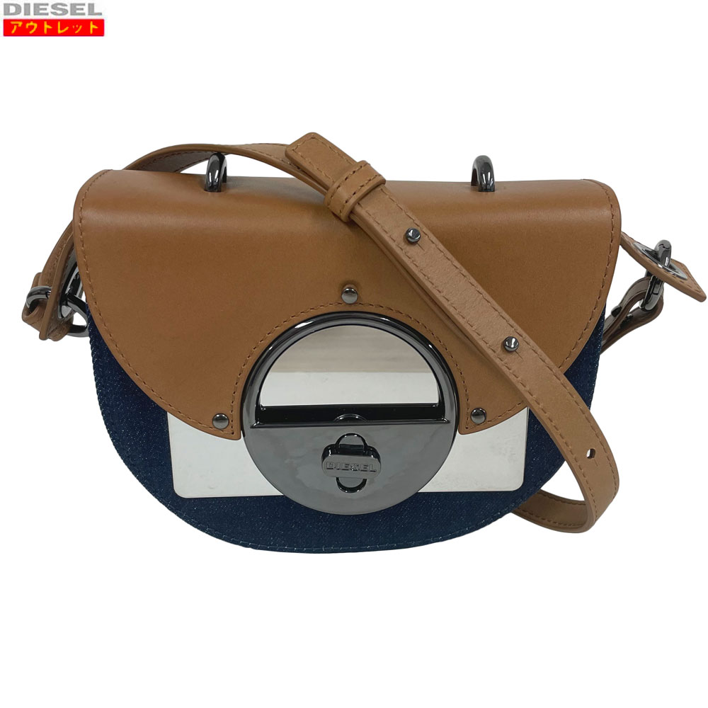 DIESEL ディーゼル 新品・アウトレット！レザーショルダーバッグ X07638 PR185 H5869 サークルロック コットン 牛革 クロスボディバッグ 送料無料