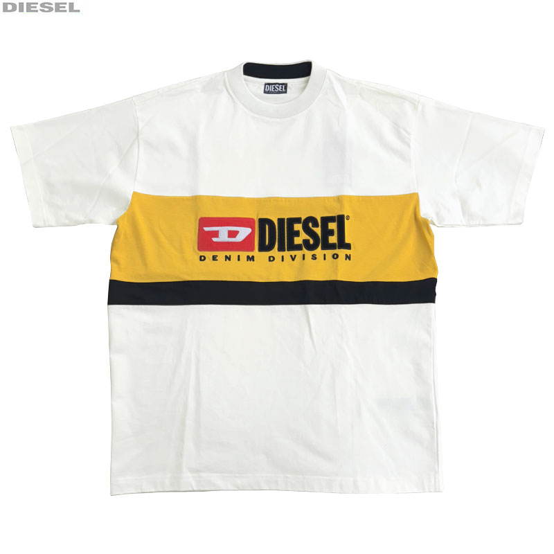 DIESEL ディーゼル 新品 半袖 リラックスフィット ロゴワッペン Tシャツ A03750 0EFAM 141A 白 ホワイト L、XL オーバーサイズ クルーネック 並行輸入品 クリックポストで送料無料