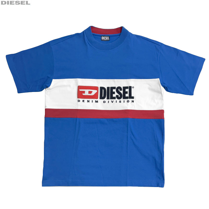 DIESEL ディーゼル 新品 半袖 リラックスフィット ロゴワッペン Tシャツ A03750 0EFAM 8EDA 青 ブルー M、L オーバーサイズ クルーネック 並行輸入品 クリックポストで送料無料
