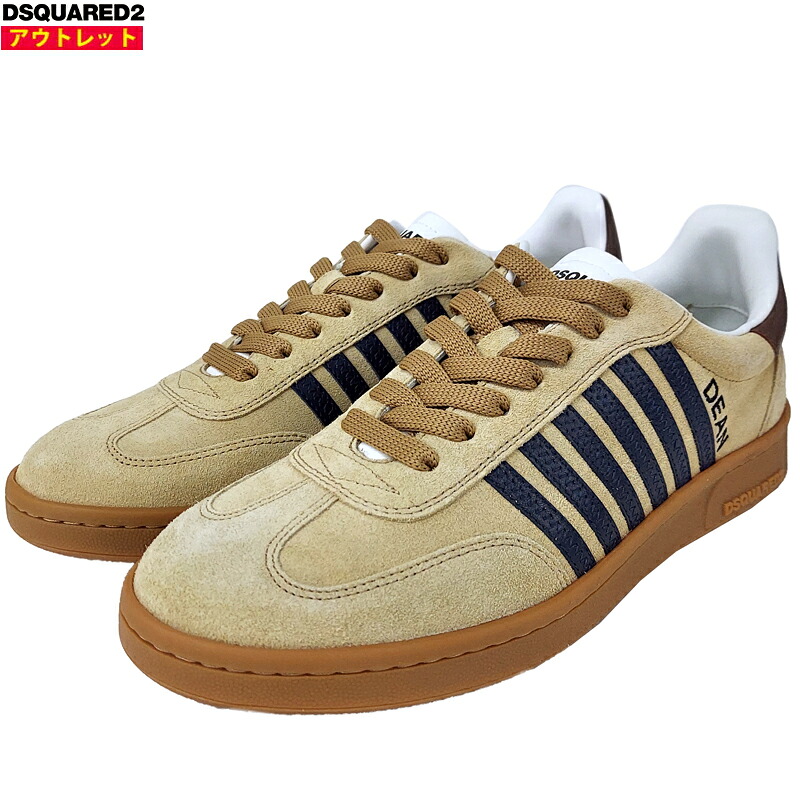 DSQUARED2 ディースクエアード 新品 Boxer SNM0364 スエード&times;レザー ローカット スニーカー ベージュ 40～42 約25～27cm 送料無料 並行輸入品｜スマートタイム 28,600円