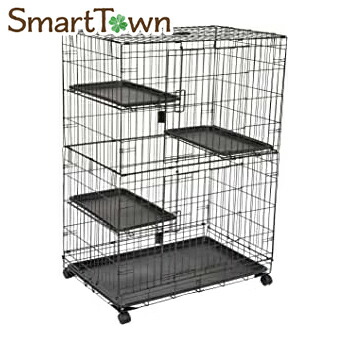 楽天市場 大型品 Amazonベーシック 猫用ケージ 大型 3階層 91cm X 56cm X 130cm ブラック Smarttown