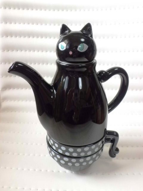 クロネコ ティーフォーツー　ポット＆カップセット　Tea For Two Black cat Tea pot and cup set画像