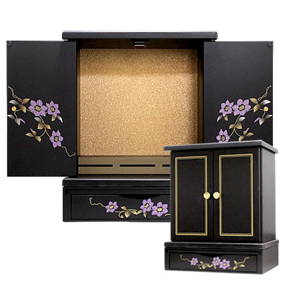 楽天市場 ミニ仏壇 新鉄仙 蒔絵漆調仏壇 人気の鉄仙がデザイン 機能 品質はほとんどそのままに価格を下げてリニューアル 専用台もあります スマイル仏壇