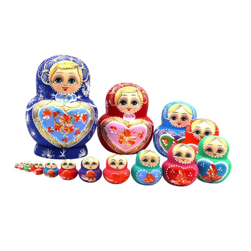 15個セット マトリョーシカ人形 ロシア伝統 木製スタッキング 手描き細工 アートクラフト 入れ子構造 テーブル飾り おもちゃ パーティーギフト 家庭用に適用