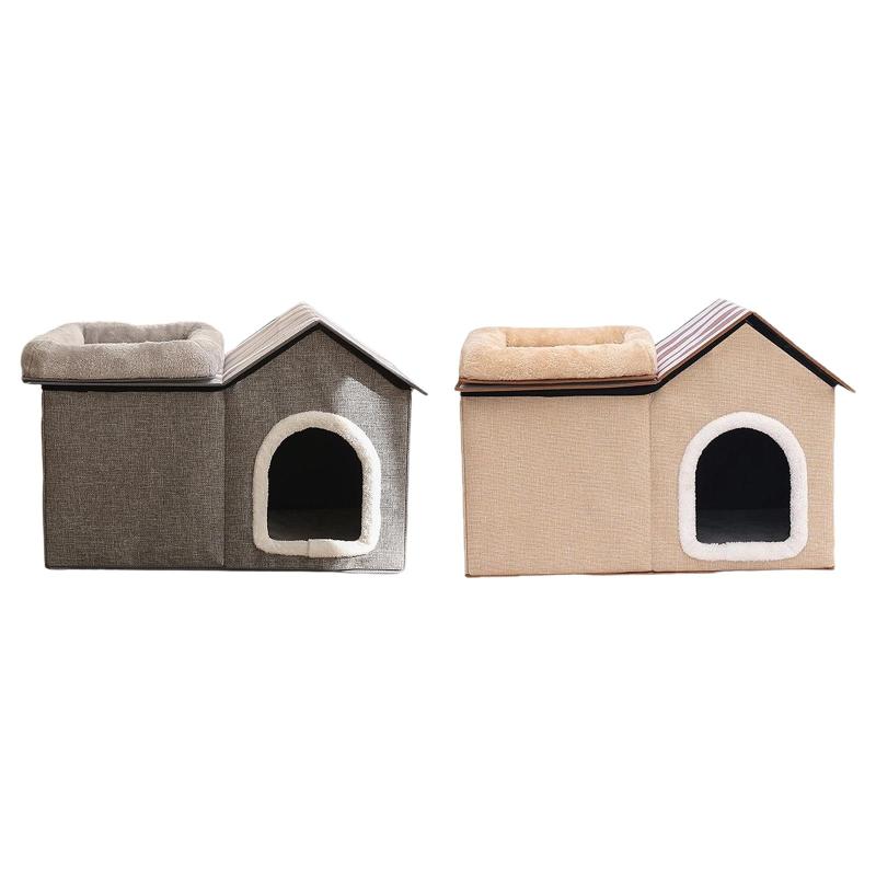 キャットハウス 猫ベッド 暖かい 多機能 快適 取り外し可能 洗えるクッション付き 室内用 コンドミニアム 子猫用 小型