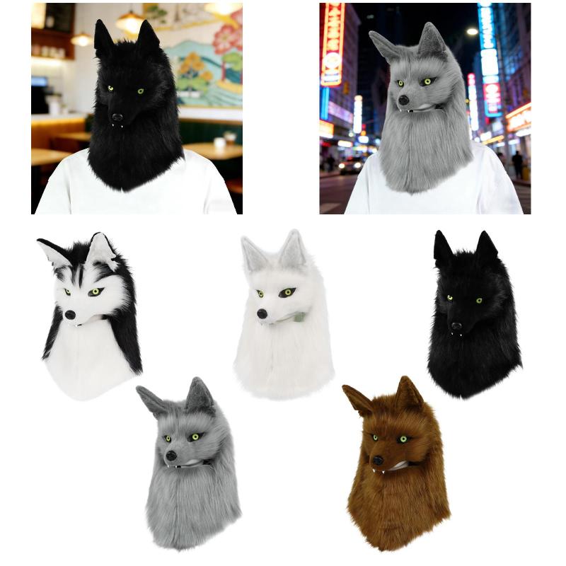 動物ヘッド帽子 リアルデザイン 狼ヘッド帽子 ふわふわ素材 コスチュームアクセサリー フルヘッドカバー 軽量 快適 創造的 ハロウィン 仮装 パーティー 写真撮影 舞台演出に適用｜すまいる・きゃりあ