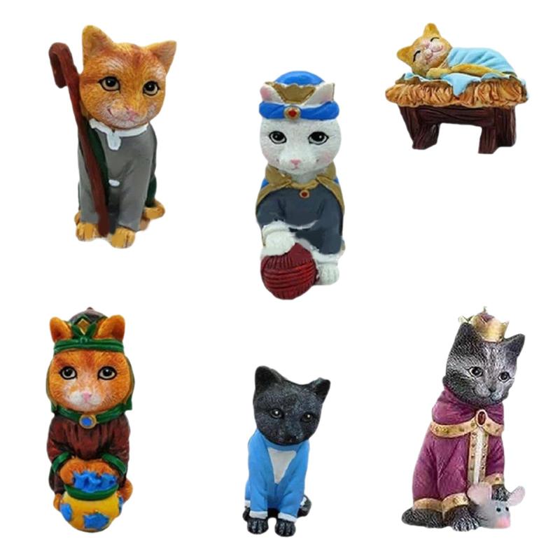 6個の猫の置物.デスクオーナメント.樹脂.センターピース.
