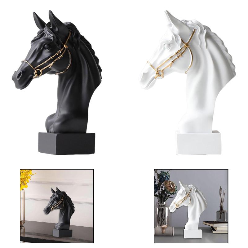 馬の頭の像の飾りアートワーク 3D馬の彫刻樹脂動物の置物 リビングルーム 寝室の棚用 新築祝いのギフト