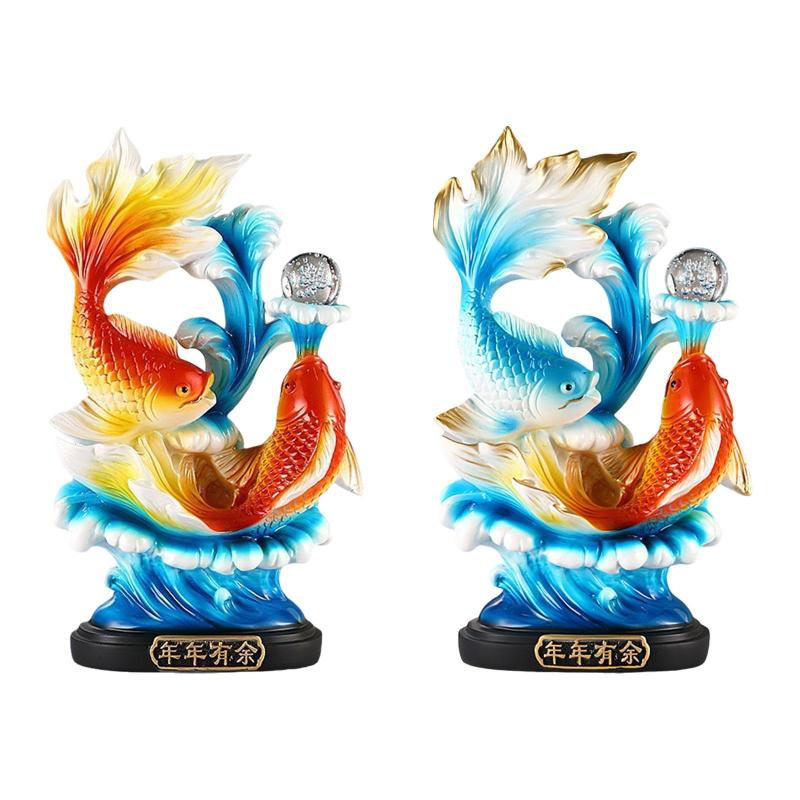 12.8インチ 中国風水魚像 置物コレクション アートワーク 理想的なギフト 樹脂彫刻センターピース 玄関オフィス用