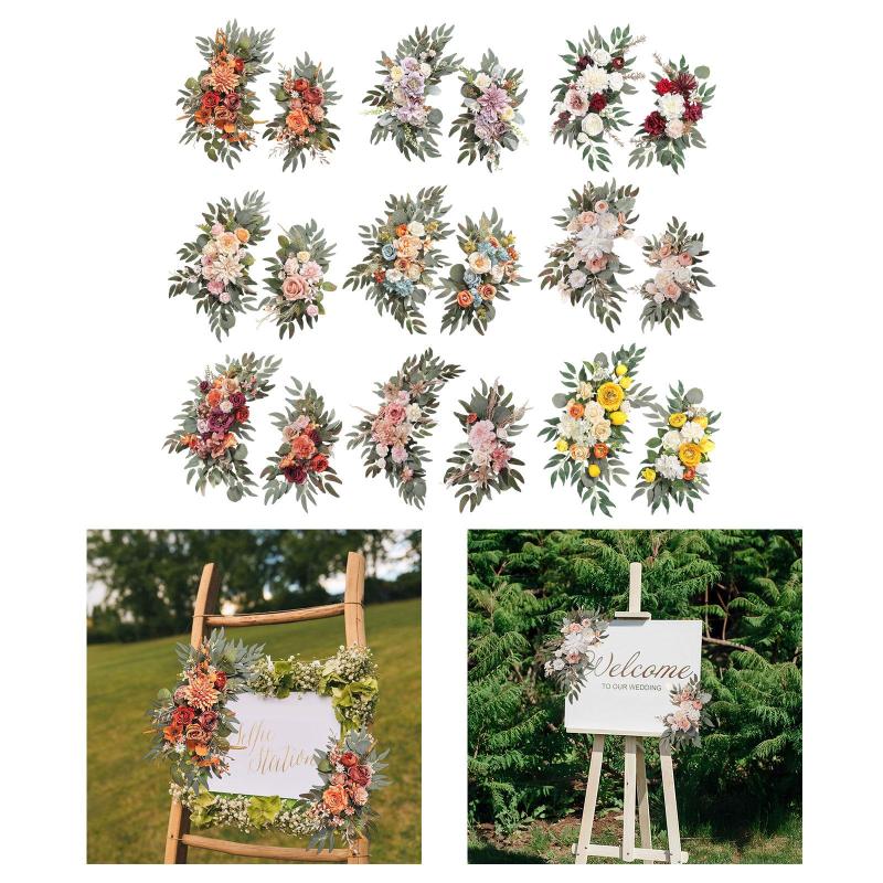 2個 造花 盗品 花の背景 素朴な結婚式のアーチリース.シルクフラワーの装飾用 結婚式のフロントドア