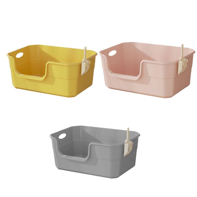 オープントイレ.飛沫防止ペット用トイレ.猫用トイレ容器.子猫用トイレ.猫用トイレキティ用トイレ