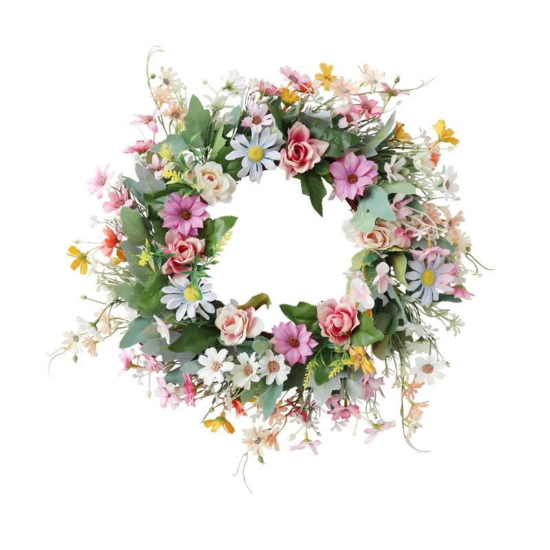 flowerガーランドデイジーリースウォールハンギング装飾ポーチの人工花輪窓