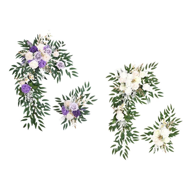2 個の結婚式のアーチの花造花素朴な背景花輪ウェルカムサイン装飾コーナー花セレモニーサイン用