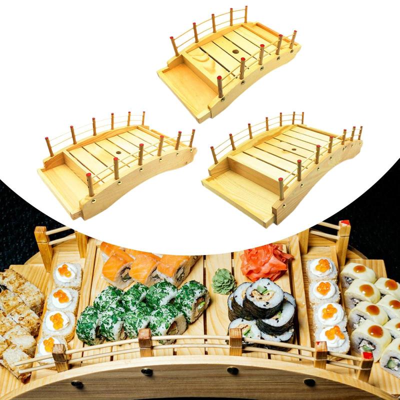 木製の寿司ブリッジトレイ.プラッターコンテナを提供するsashimi.野菜用のキッチンツール木製アーチブリッジプレート.デザート