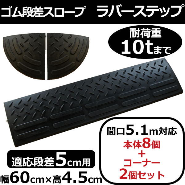 ゴム製 段差プレート 4個セット 5-60×4 5cm DANSAのぼるくん Slope Step ナフサ 屋外用 幅60cm 段差用 段差解消スロープ  玄関 耐荷重10t 車いす 車庫 車庫の段差解消 間口2.4ｍ対応 駐車場 駐輪場 超激安 5cm