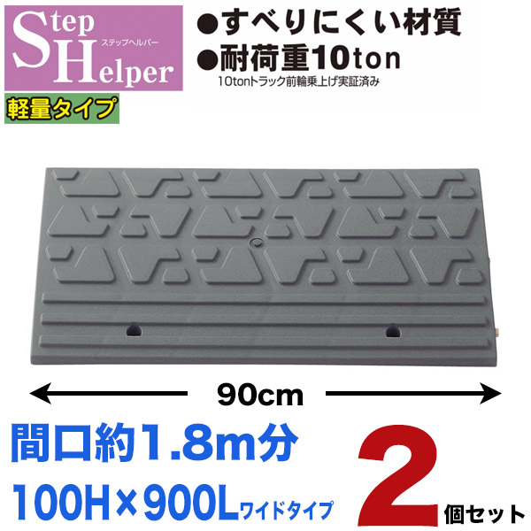 段差解消スロープ 屋外用 ステップヘルパー　段差10cm用 幅90cm 【2個セット】 間口1.8ｍ分 耐荷重10t 段差プレート　駐車場・車庫の段差解消！ 玄関・駐輪場・車椅子・介護・介助・車いす STH 10-90×2