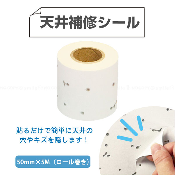 天井補修シール ロール巻き 50mm×5M THSR-50 / 【コンパクト便】/ 天井 補修 シール 穴 シミ 剥がれ 貼るだけ 簡単 低コスト トラバーチン ロール巻き