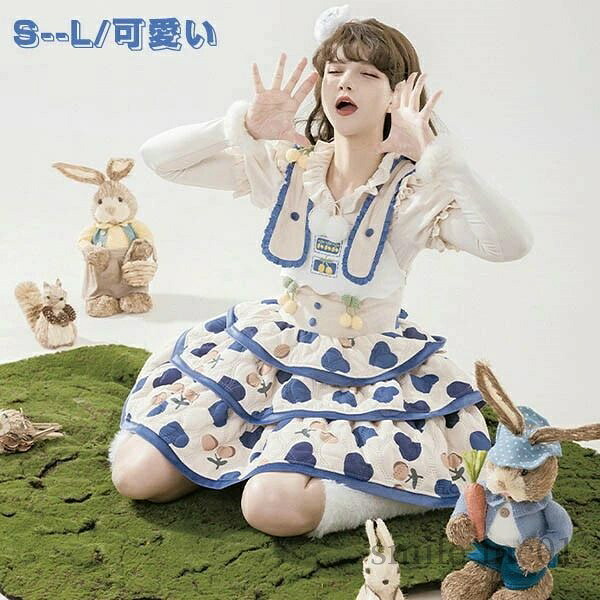 【送料無料】ロリータ サスペンダースカート ティアードスカート 刺繍 Aライン Lolita ゆめかわ フリル 可愛い 萌え萌え 友達 姉妹 プレゼント ショート丈 膝上丈