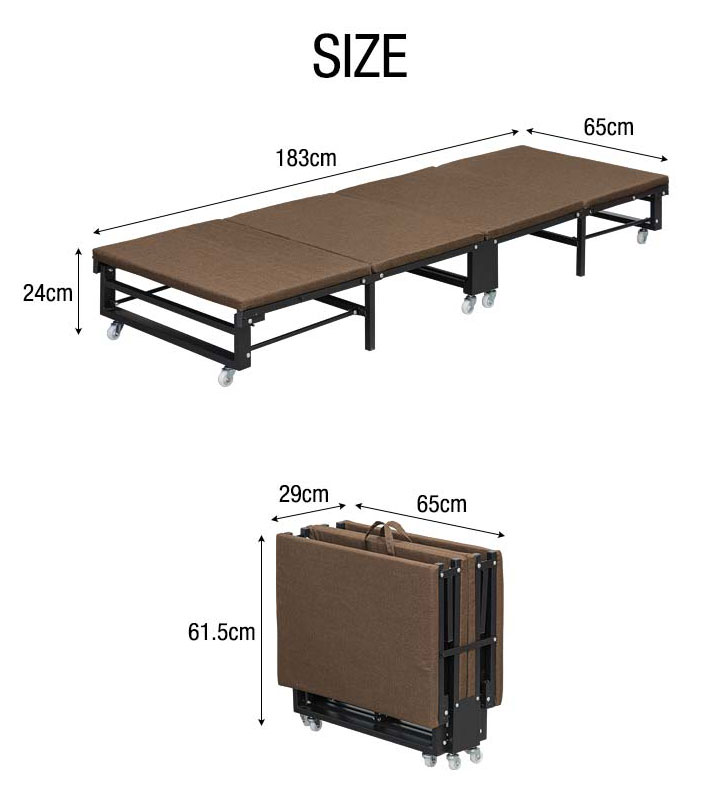 1年保証 四つ折り ベッド 折りたたみベッド コンパクト 四つ折り 小型ベッド スモール 小型ベッド シングル 幅65x180cm 1年保証 折り畳みベッド 簡易ベッド ベッドフレーム マットレス一体型 省スペース キャスター付き 折りたたみコンパクトベッド 送料無料 タープ