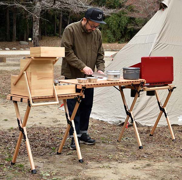 【楽天市場】1年保証 アウトドアテーブル バーナースタンド 幅205cm 天然木 木製 折りたたみ テーブル レジャーテーブル キッチン