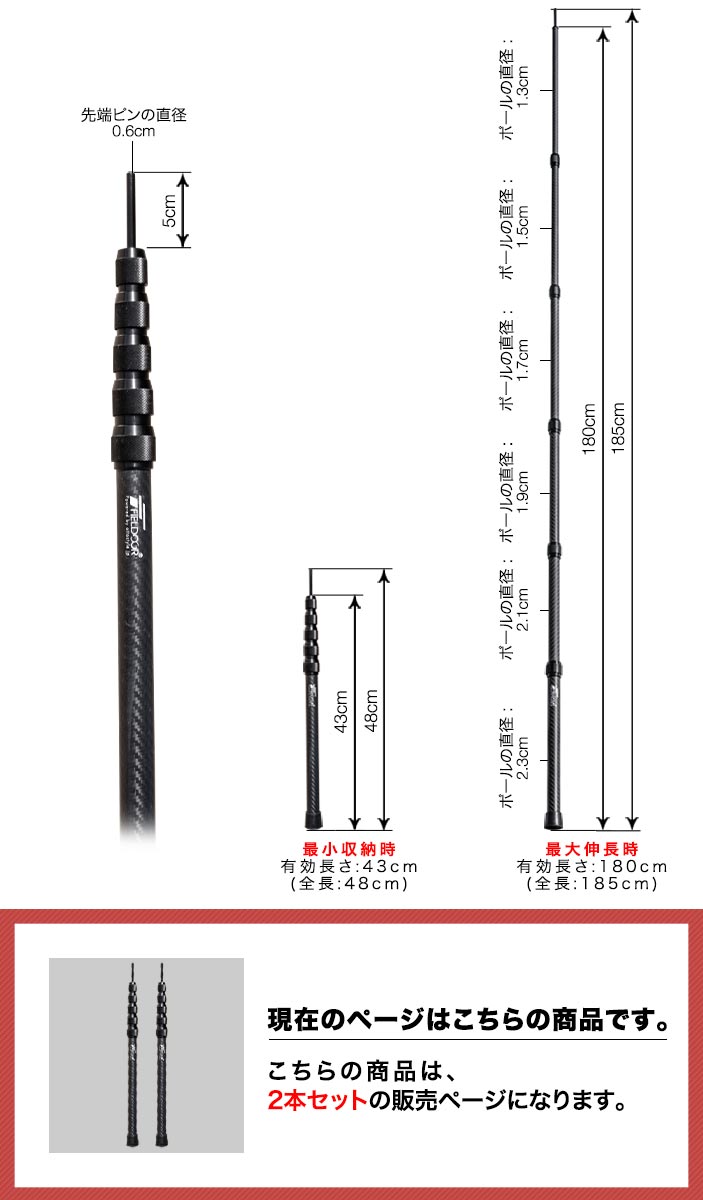 最も 1年保証 テントポール 軽量 カーボン製テントポール 2本セット 直径23mm 高さ43〜180cm スライド伸縮式 無段階 高さ調整 簡単 ポール  コンパクト タープポール テント タープテント 伸縮 カーボンテントポール FIELDOOR  送料無料 qdtek.vn